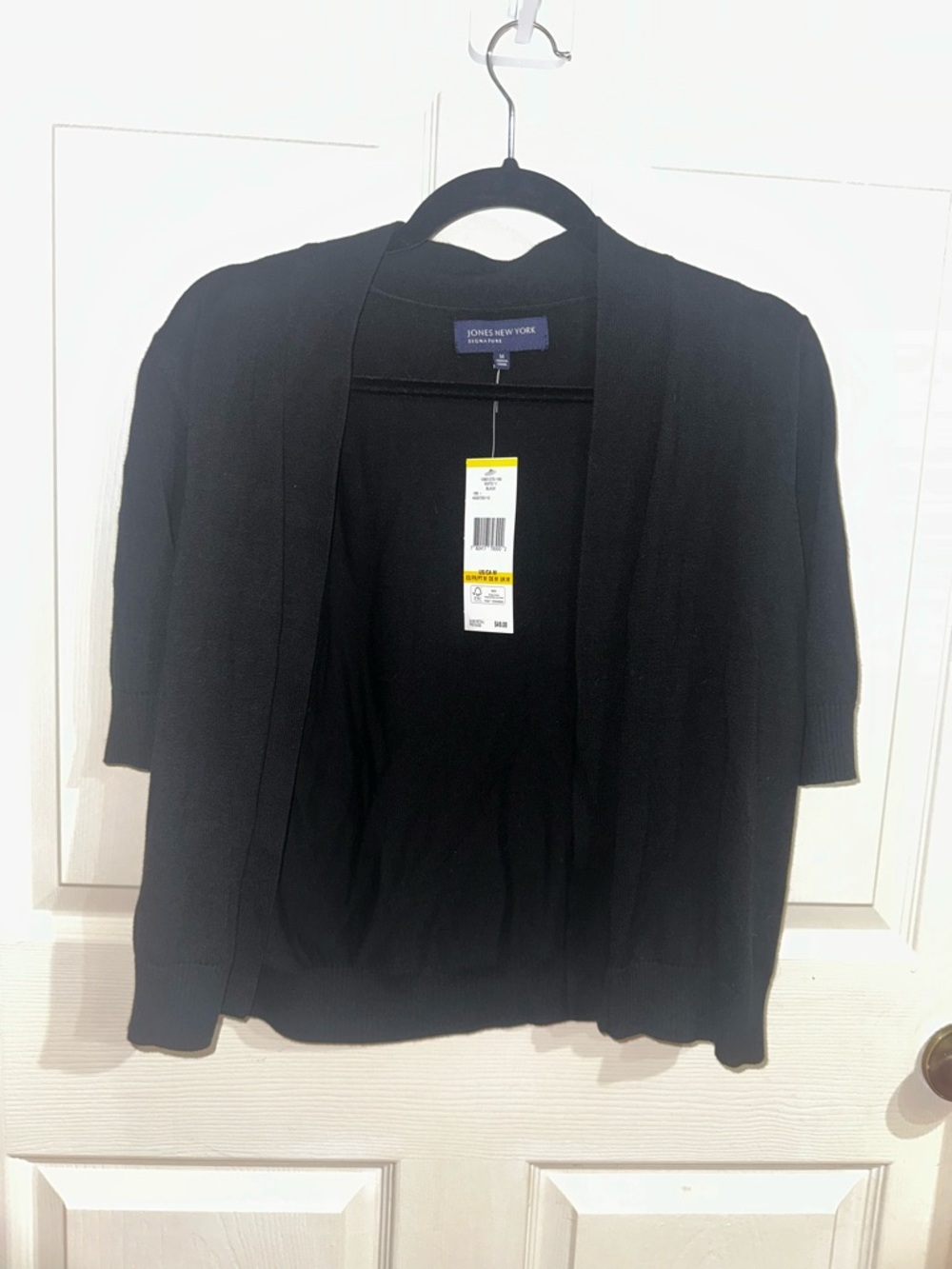 Jones New York Black Short-Sleeve Open-Front Knit cardigan M office layering NWT